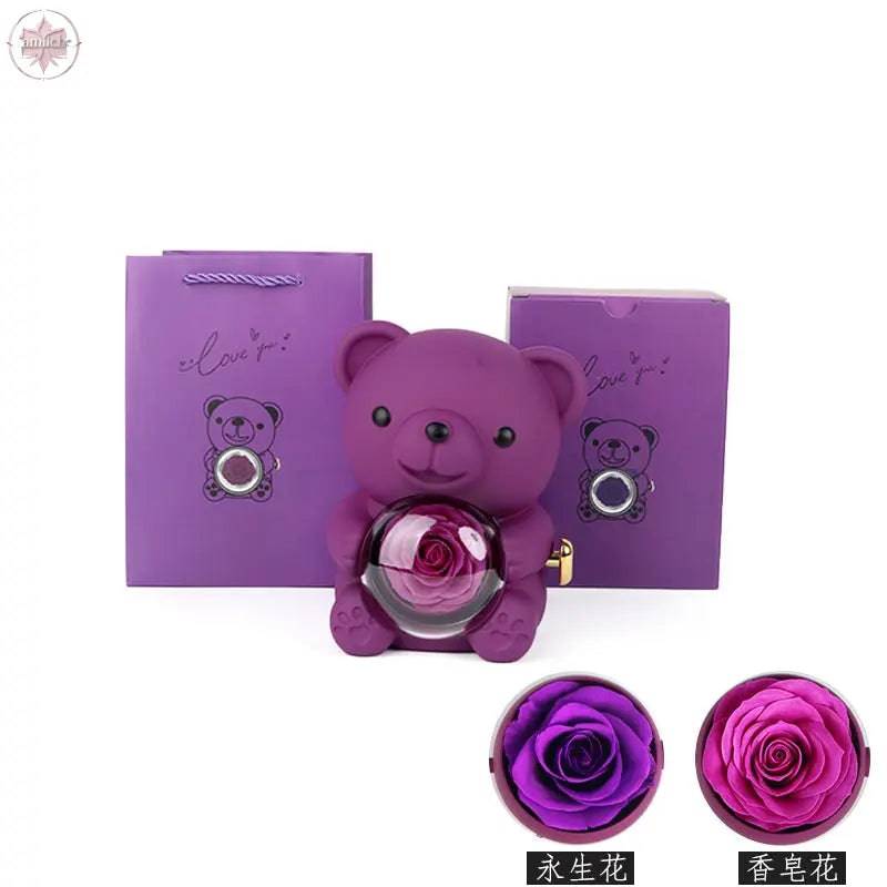 Teddy Bear Jewelry Gift Box with Round Necklace Gifts for Women Mom Wife - Lamiiche