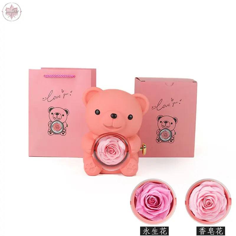 Teddy Bear Jewelry Gift Box with Round Necklace Gifts for Women Mom Wife - Lamiiche