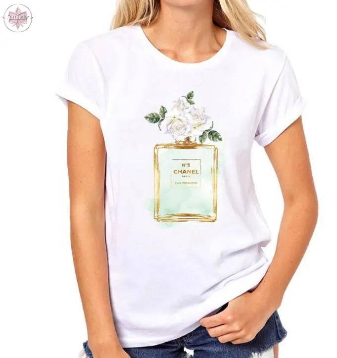 T-shirt Woman Paris Perfume Bottle Sunflower T Shirt Casual Hipster T Shirt Summer Clothes For Women - Lamiiche