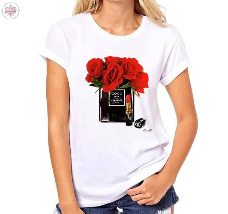 T-shirt Woman Paris Perfume Bottle Sunflower T Shirt Casual Hipster T Shirt Summer Clothes For Women - Lamiiche