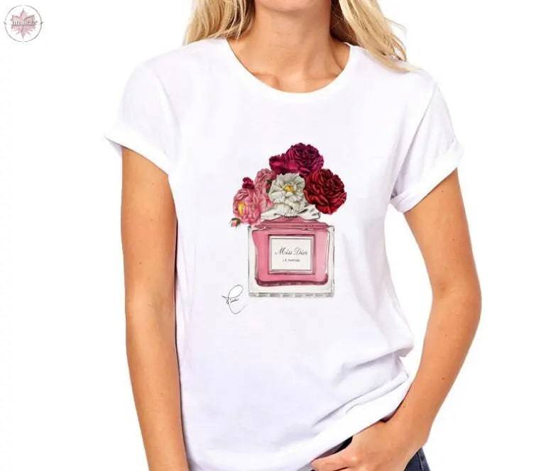 T-shirt Woman Paris Perfume Bottle Sunflower T Shirt Casual Hipster T Shirt Summer Clothes For Women - Lamiiche