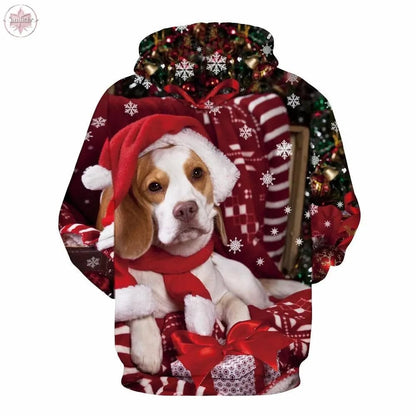 Women Men Christmas 3D Dog Print Sweatshirt Hoodies - Lamiiche