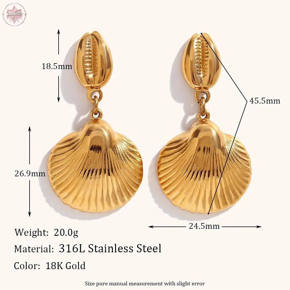 Conch scallop patchwork earrings are fashionable, simple, luxurious, stainless steel plated earrings for women - Lamiiche