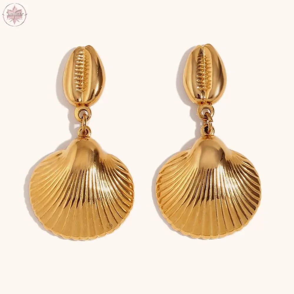 Conch scallop patchwork earrings are fashionable, simple, luxurious, stainless steel plated earrings for women - Lamiiche