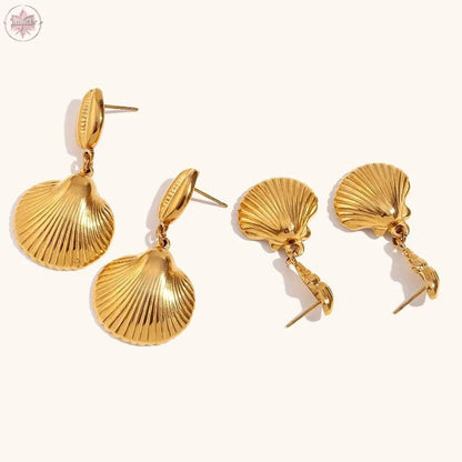 Conch scallop patchwork earrings are fashionable, simple, luxurious, stainless steel plated earrings for women - Lamiiche