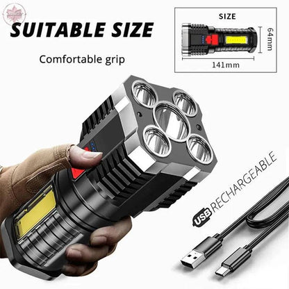 5 Led Flashlight Strong Light Outdoor Portable Cob Side Light Work Light USB Rechargeable Led Flashlight - Lamiiche