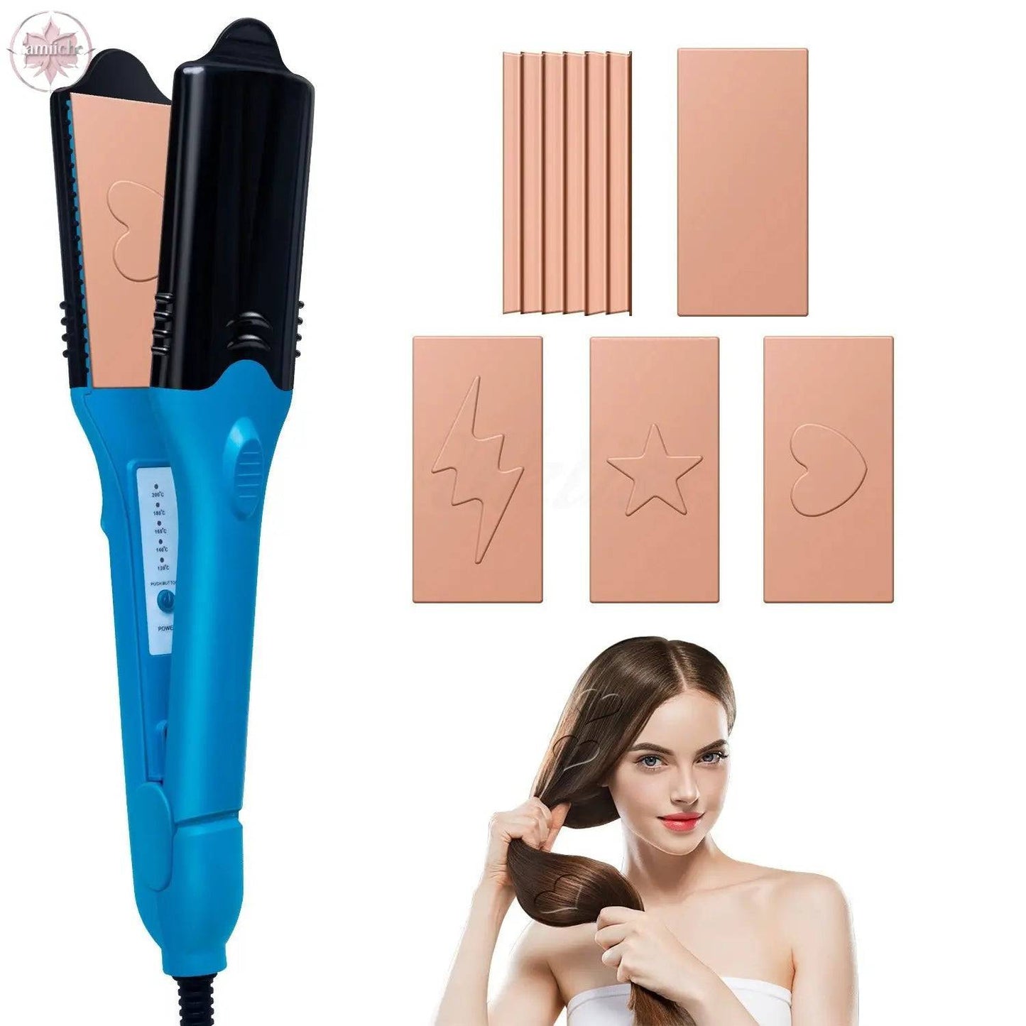 3D hair imprinting  3D Hair Press Iron Hair Straightener Electric Straightening Curling Imprinting 3D Hair Crimper - Lamiiche