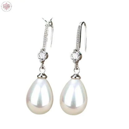 Water droplet shaped simulated freshwater pearl earrings for women, new zircon shell pearl group set with long earrings - Lamiiche