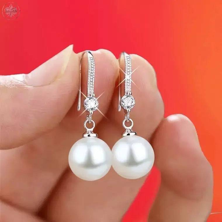 Water droplet shaped simulated freshwater pearl earrings for women, new zircon shell pearl group set with long earrings - Lamiiche