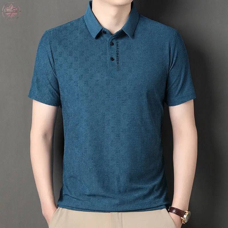 Business casual summer fashion seamless flip collar ice silk top Father's Day - Lamiiche