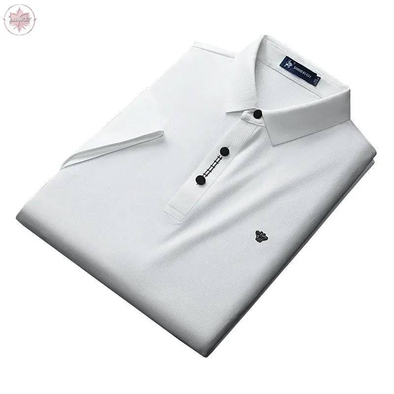 Flip collar seamless breathable short sleeved t-shirt for men's business on Father's Day - Lamiiche