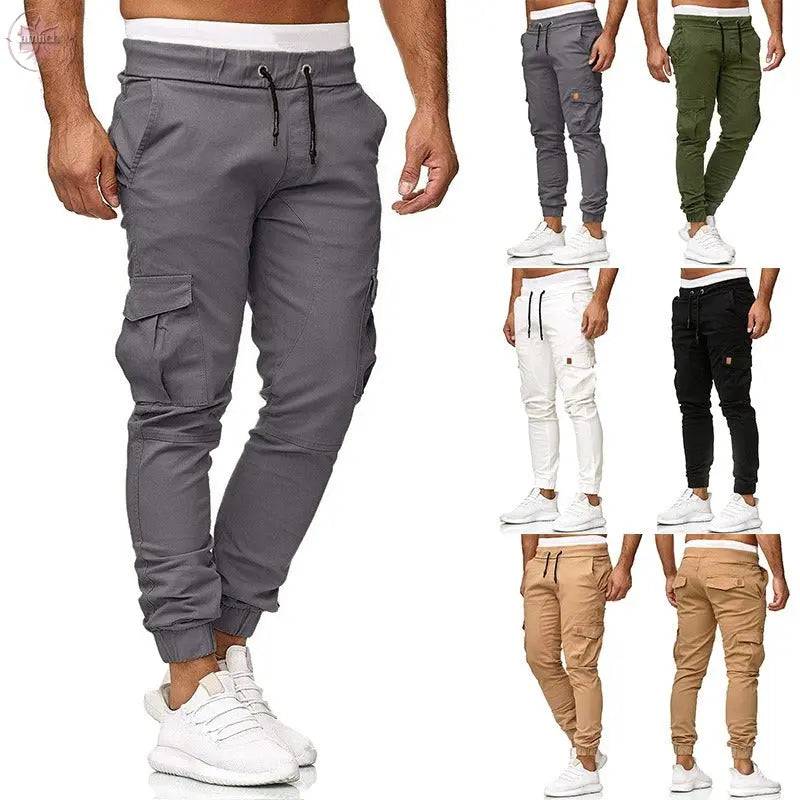 Casual pants men's multi pocket sports pants solid color running pants work pants - Lamiiche