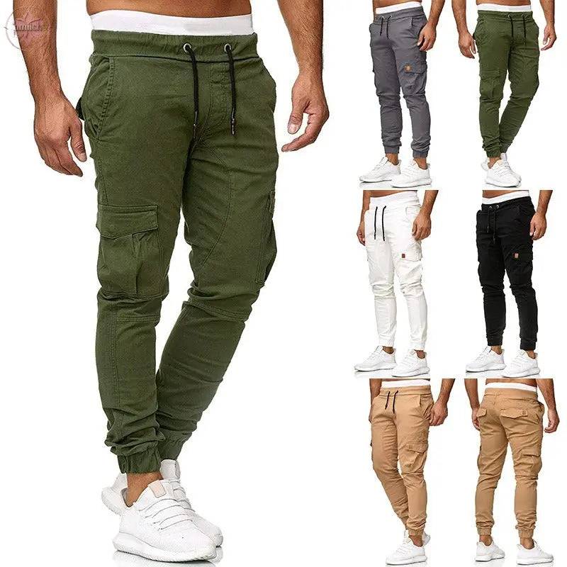 Casual pants men's multi pocket sports pants solid color running pants work pants - Lamiiche