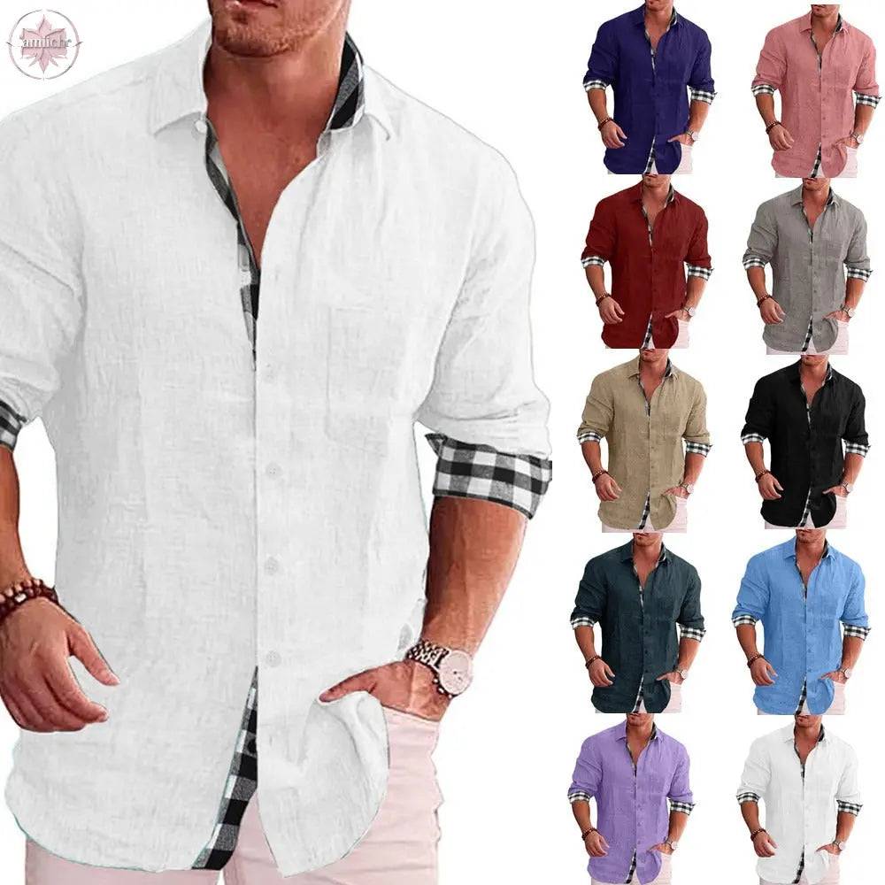 Leisure men's cotton and linen shirt men's shirt men's shirt - Lamiiche