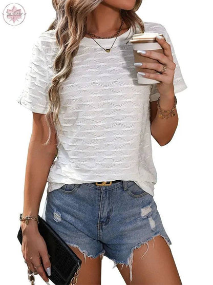 New Summer Women's Casual White European and American Texture Top for Women - Lamiiche