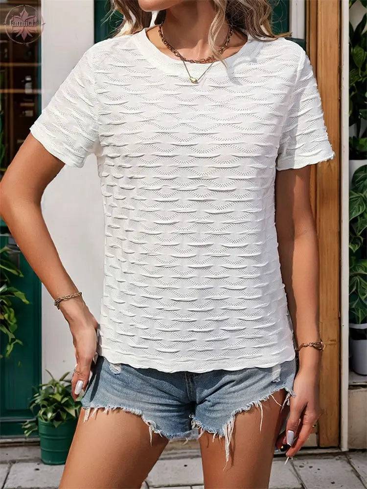 New Summer Women's Casual White European and American Texture Top for Women - Lamiiche