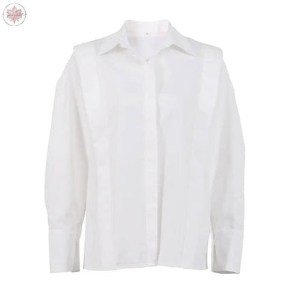 Right angled shoulder white shirt for women with a sense of temperament and design, niche long sleeved shirt top - Lamiiche