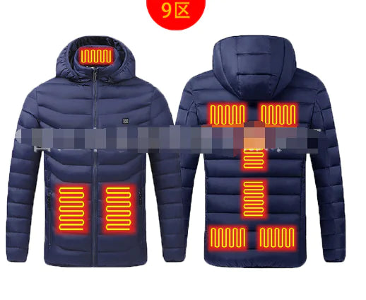 Men Winter Warm USB Heating Jackets Smart Thermostat Pure Color Hooded Heated Clothing Waterproof  Warm Jackets