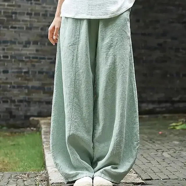 Cotton Linen Style Bloomers Wide Leg Pants 