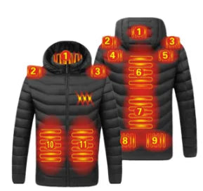 Men Winter Warm USB Heating Jackets Smart Thermostat Pure Color Hooded Heated Clothing Waterproof  Warm Jackets